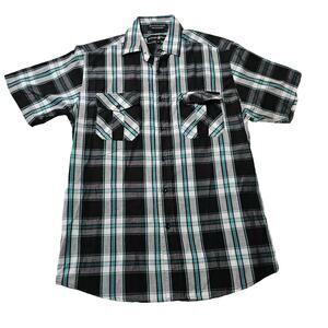 Polo Size S Collared Shirt Button Up Plaid Black White Teal